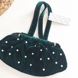 (SOLD) Perla Green Velvet Embellished Mini Hand Bag